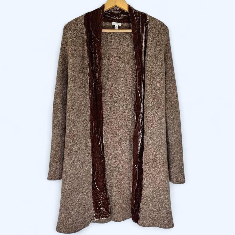 J.Jill Small Brown Velvet Velour Merino Wool Silk Knit Cardigan Duster Sweater